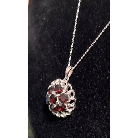 Karis Italy Red Crystal Floral Pendant Platinum Bond On Sterling Silver 18” Chai - Picture 6 of 8